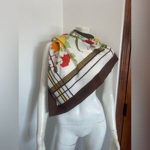 VINTAGE Floral Patterned Scarf with Brown Border